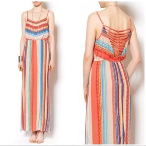 Esley Coral & Multi-Stripe Spaghetti-Strap Maxi Dress